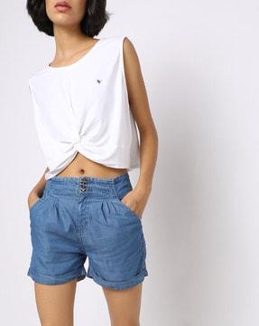 light distress mid-rise shorts