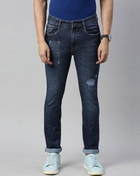 light distress slim jeans with pockets