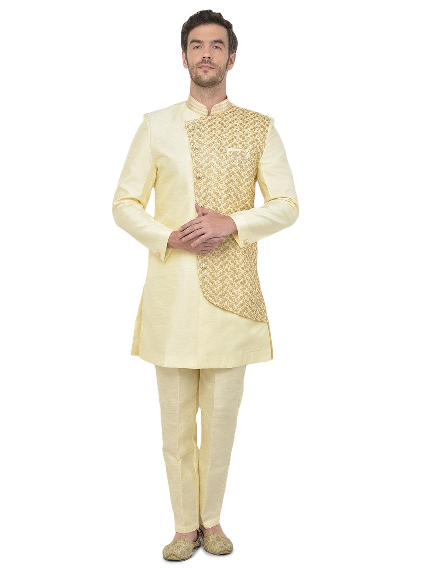 light fawn sherwani for men (set of 2)