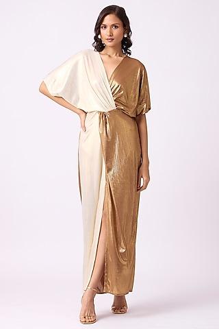 light gold & gold polyester maxi dress
