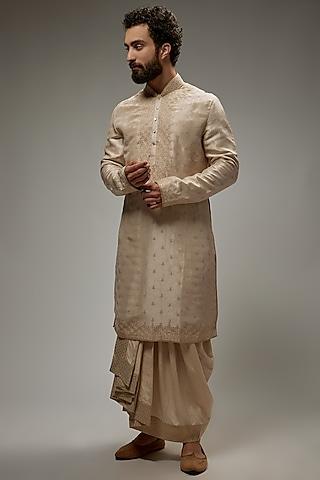 light gold chanderi embroidered kurta set