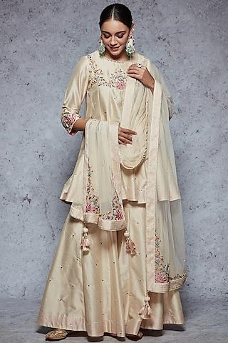 light gold dupion silk & soft net gharara set