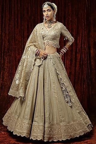 light gold silk chanderi embroidered lehenga set