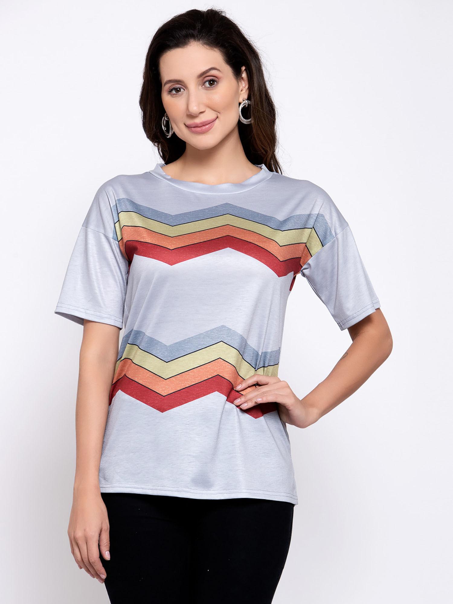 light gray colorful wave stripe short sleeve tees