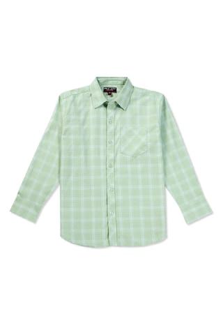 light green check casual full sleeves regular collar boys regular fit shirt