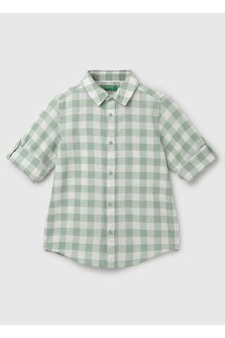 light green check casual full sleeves regular collar boys regular fit shirt