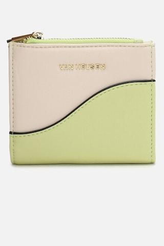 light green color block casual leather women wallets