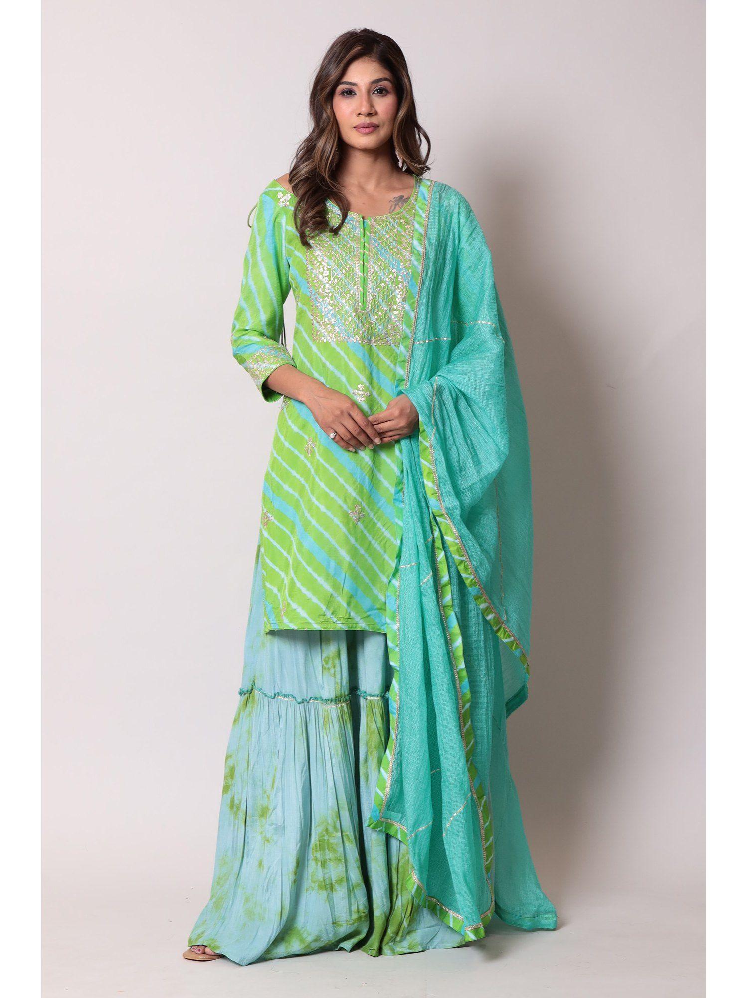 light green color suit stitched with silk fabric (set of 3)