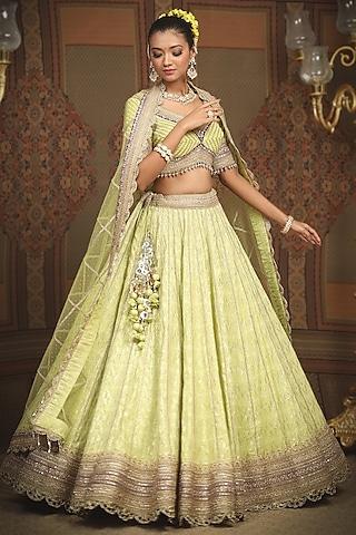 light green cotton shimmer chanderi gota embroidered lehenga set