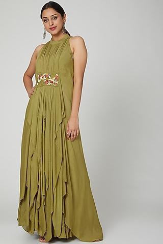 light green embellished draped dress