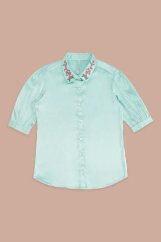 light green embroidered casual elbow sleeves regular collar girls regular fit blouse