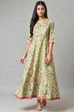 light green embroidered flared dress