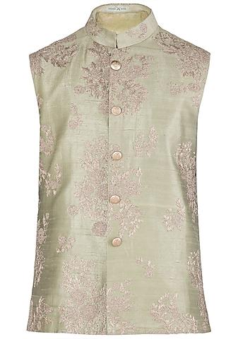 light green embroidered waist coat