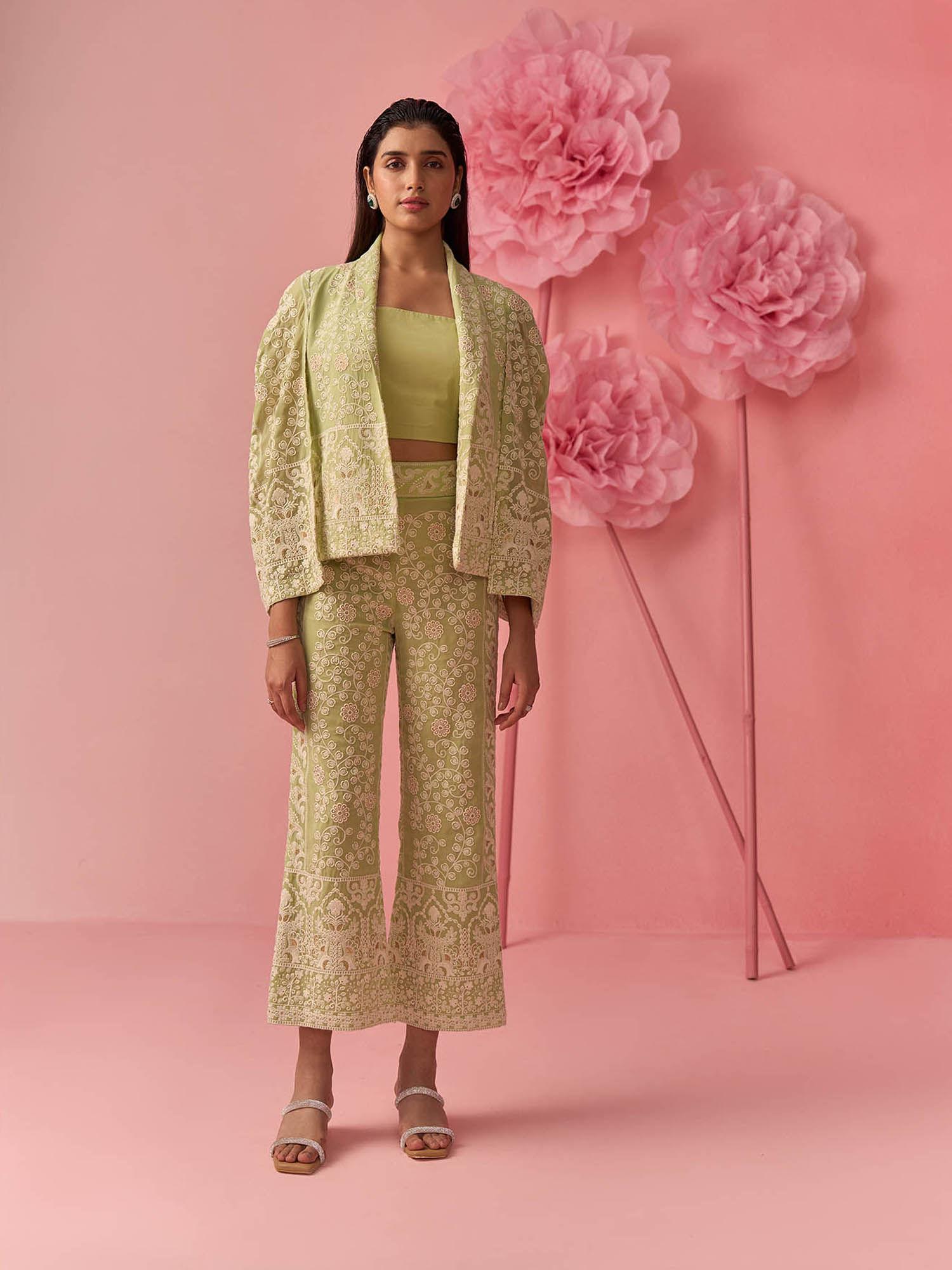 light green embroidery cape & pants co-ord (set of 2)