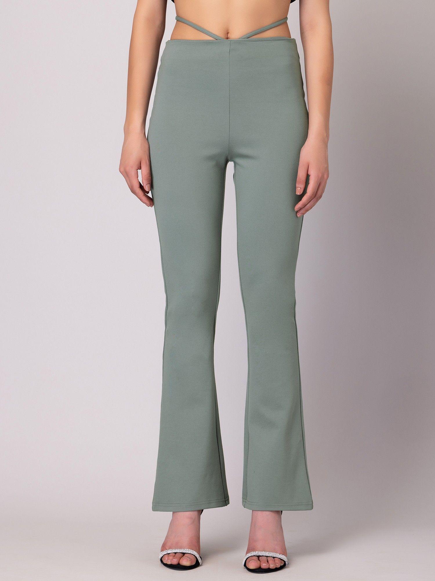 light green flossing detail mid rise trousers