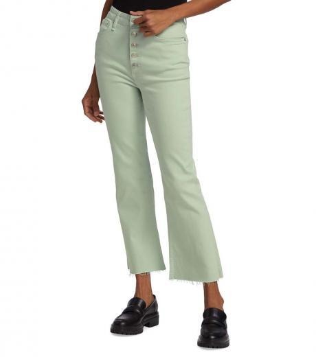 light green high rise ankle flare jeans
