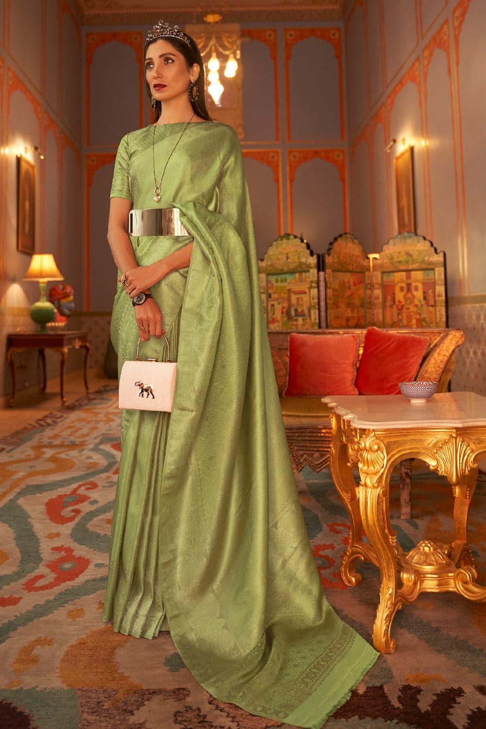 light green kanjivaram saree