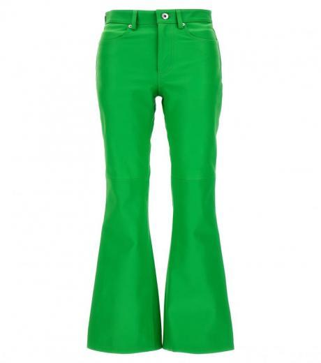 light green leather bootcut trousers