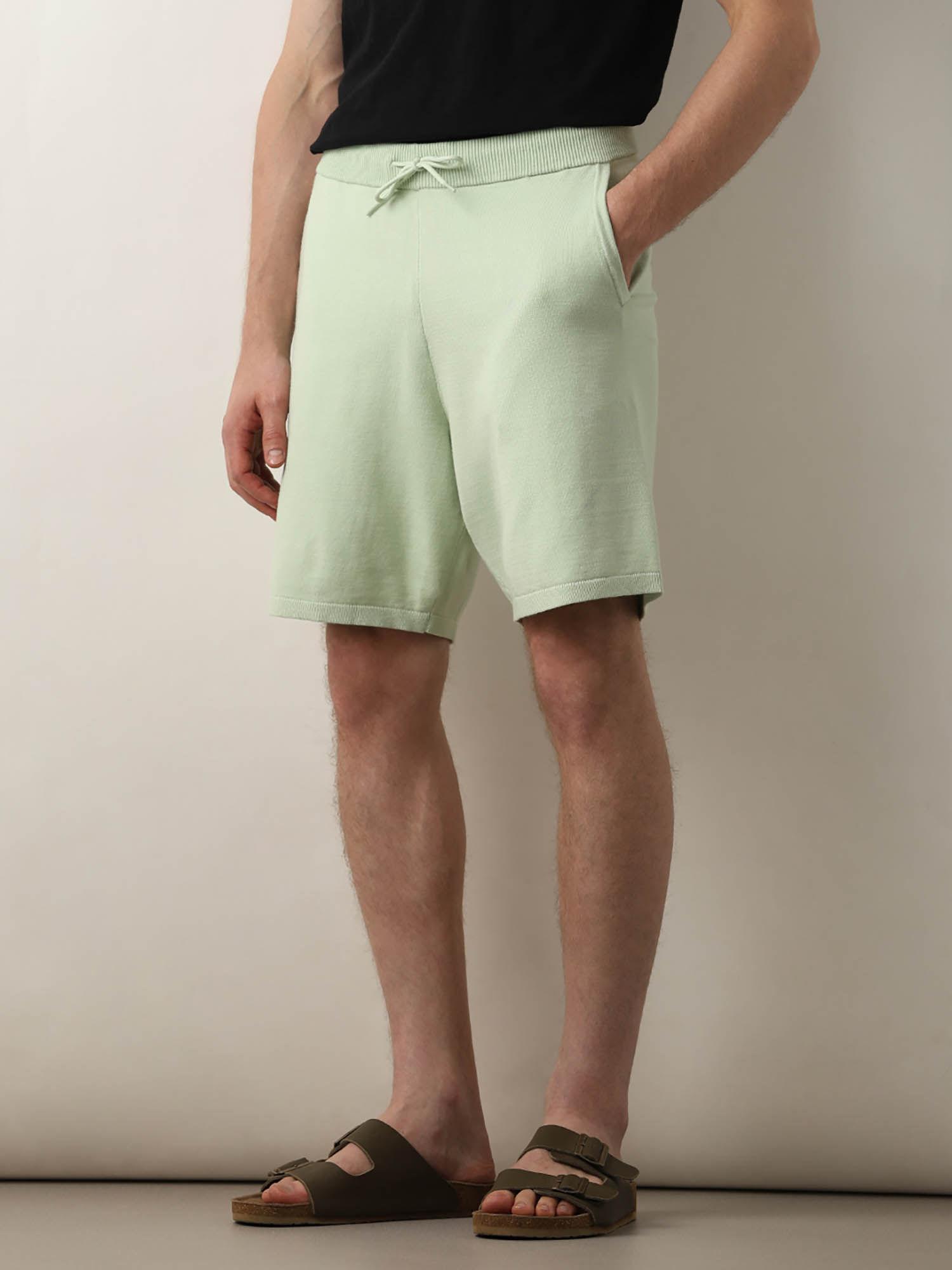 light green mid rise knitted shorts