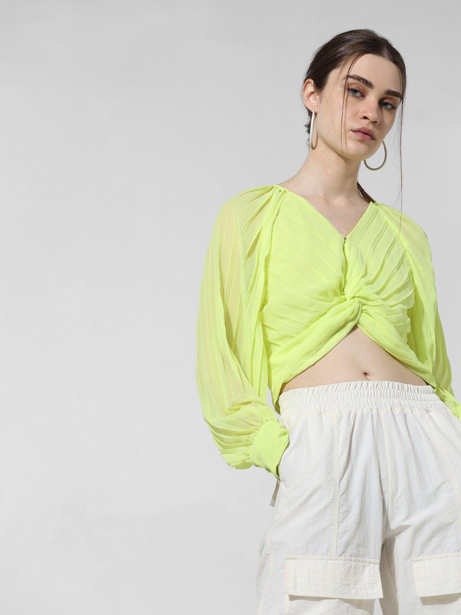 light green pleated crop top