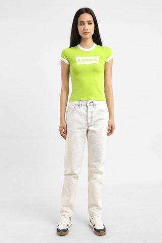 light green print casual short sleeves crew neck women slim fit t-shirt