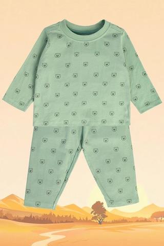 light green print full length casual boys regular fit sleepwear set