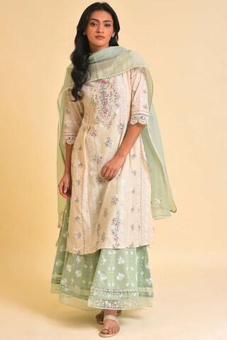 light green printed full length casual women loose fit palazzo