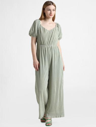 light green printed pleated jumpsuit