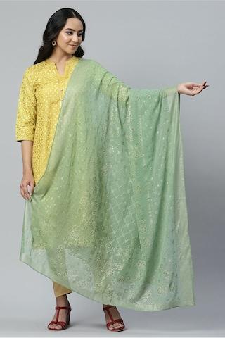 light green printeded polyester dupatta