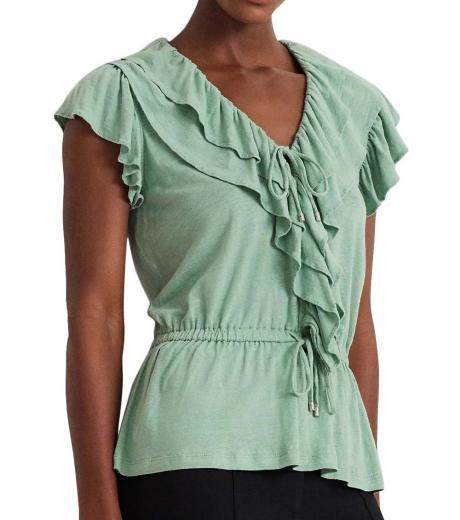 light green ruffle-trim peplum top