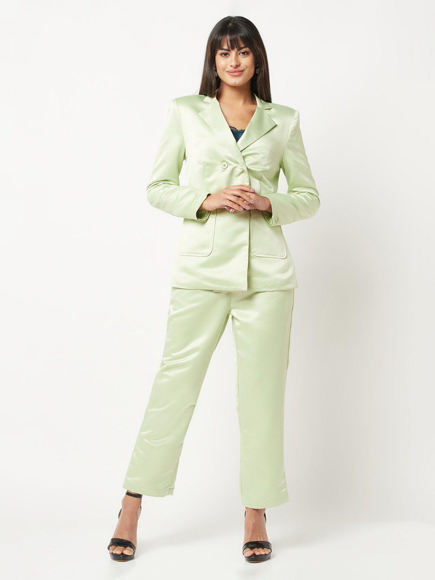 light green satin power suit (set of 2)