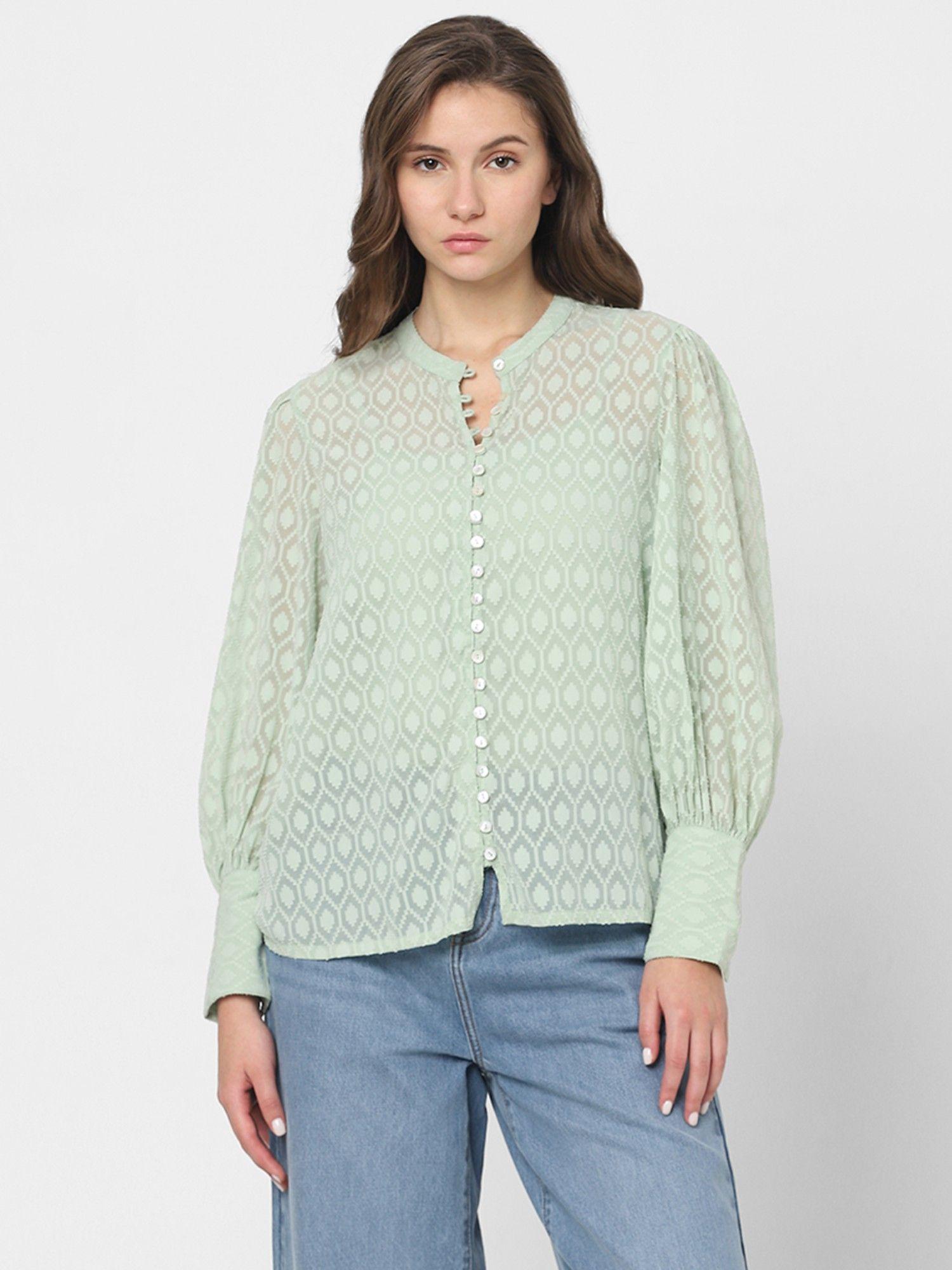 light green sheer printed top