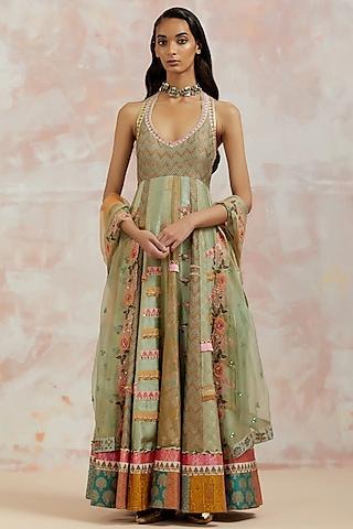 light green silk anarkali set