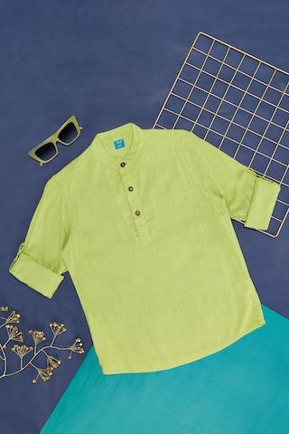 light green solid casual full sleeves mandarin collar boys regular fit  shirt