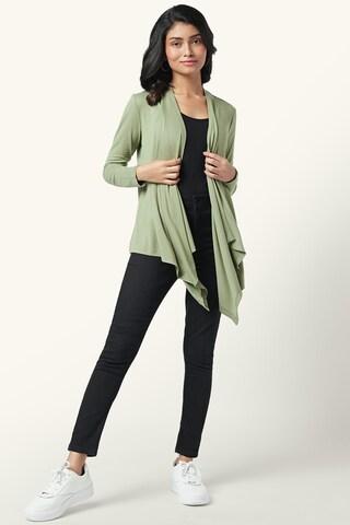 light green solid casual full sleeves women regular fit shrug