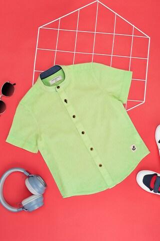 light green solid casual half sleeves mandarin boys regular fit shirts