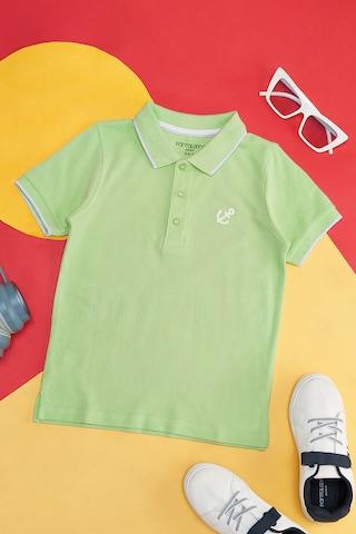 light green solid casual half sleeves polo neck boys regular fit t-shirts