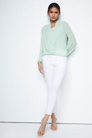 light green solid ethnic full sleeves v neck women comfort fit coordinates set