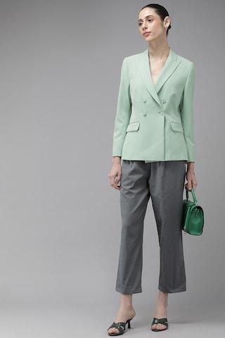 light green solid polyester notch lapel women regular fit blazers