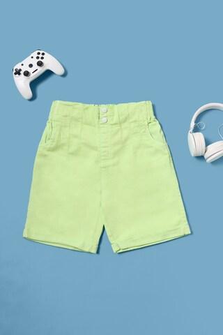 light green solid thigh-length mid rise casual girls shorts