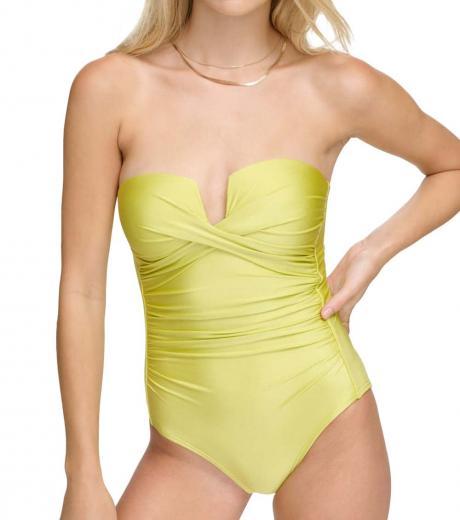 light green split neck one-piece swimsuit