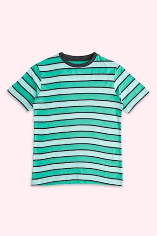 light green stripe casual half sleeves round neck boys regular fit t-shirt