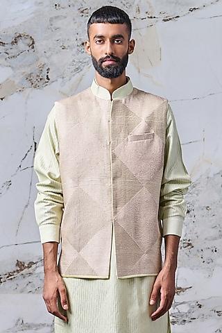 light green viscose polyester blend embroidered bundi jacket