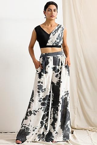 light grey & black tie-dye concept saree set