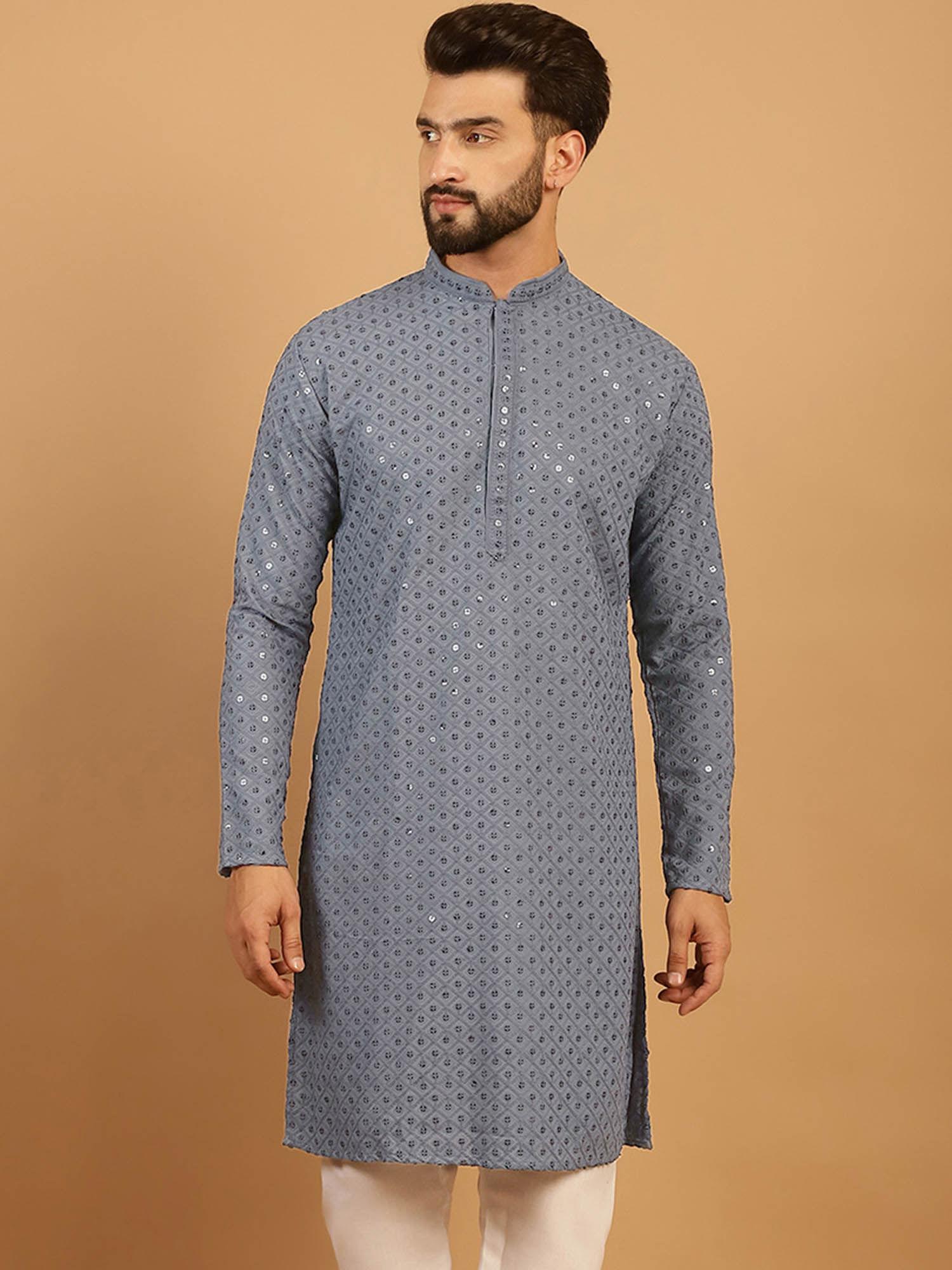 light grey chikankari embroidered kurta