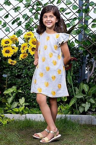 light grey embroidered a-line dress for girls