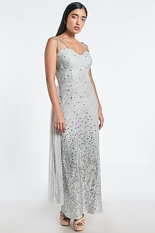 light grey embroidered midi dress