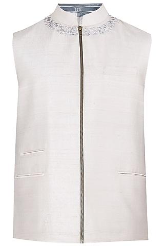 light grey embroidered zipper waistcoat