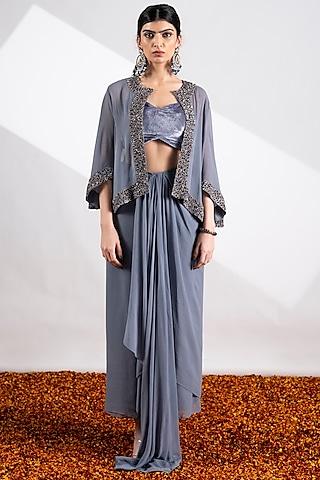 light grey georgette cape set