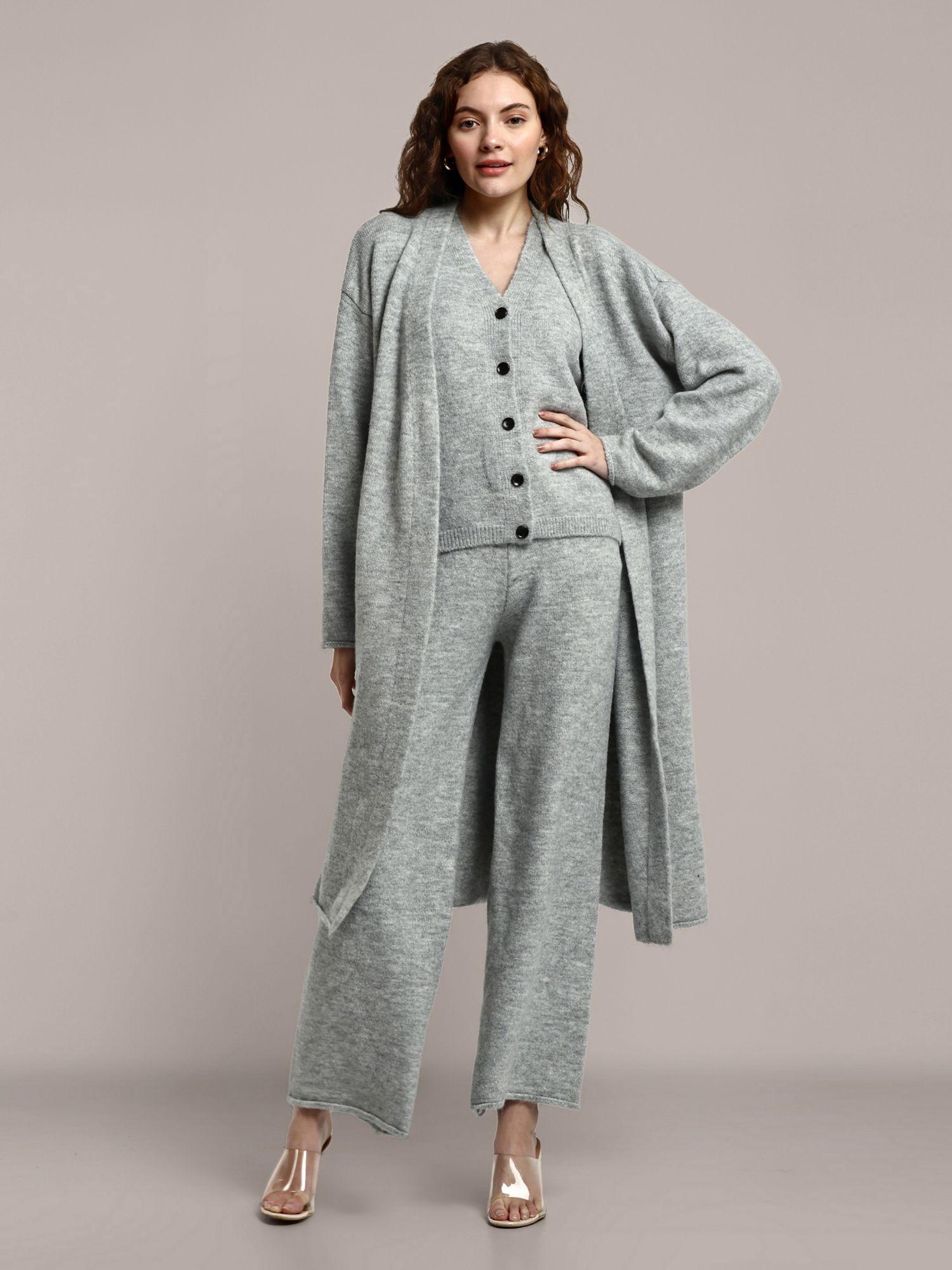 light grey knitted cape co-ord (set of 3)